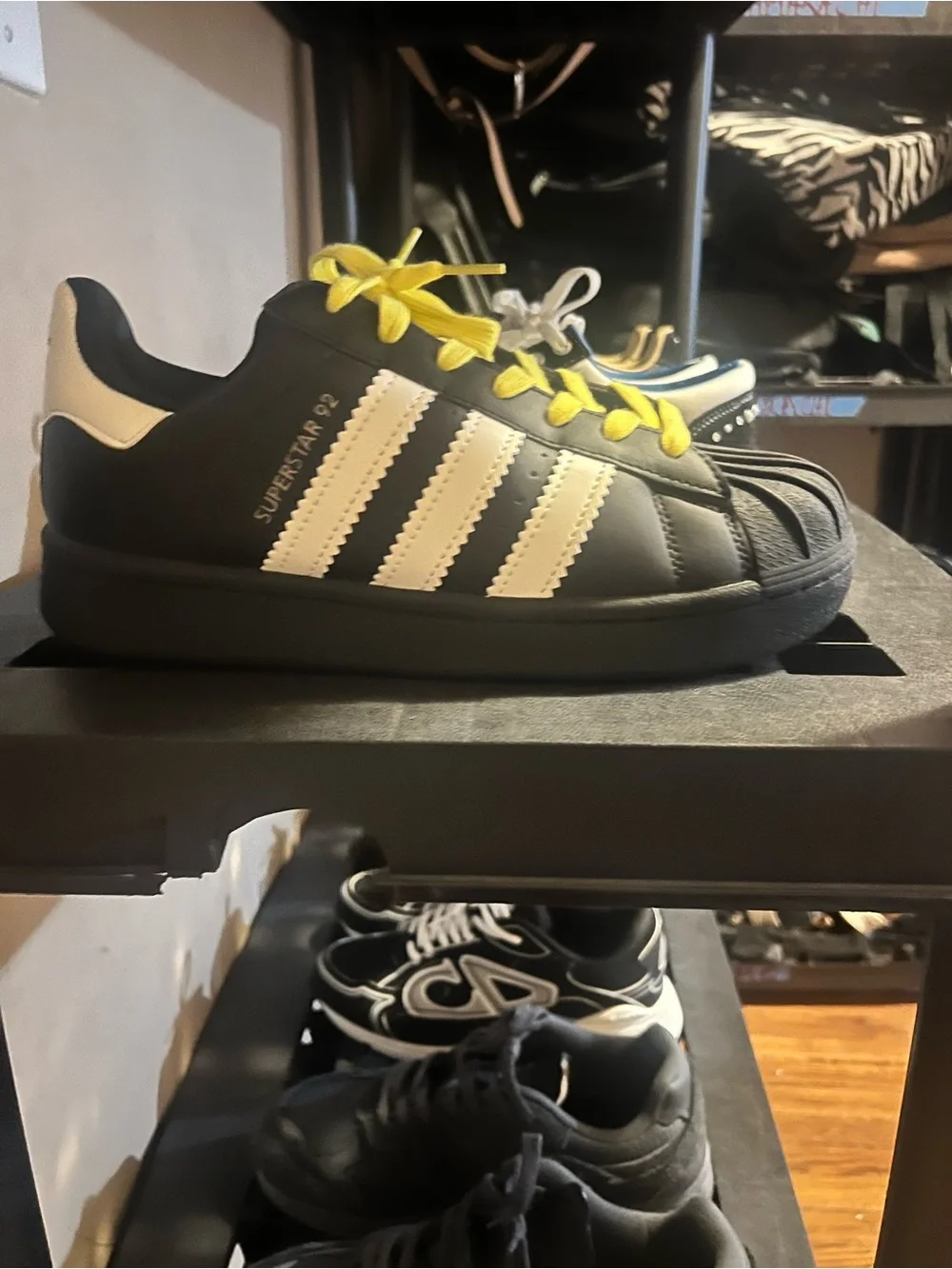 adidas Black Sneakers with Yellow Laces and White Stripes